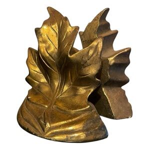 Vintage Brass Maple Leaf Bookends